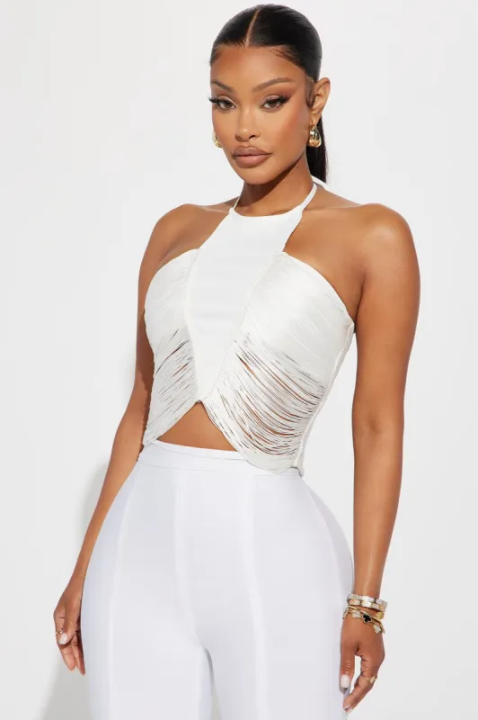 Frazia Fringe Halter Top - White sold by Fashion Nova