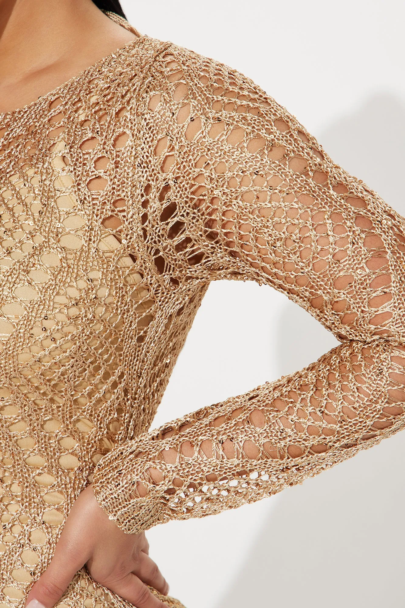 Celia Sequin Crochet Maxi Dress Set - Gold/combo sold by Fashion Nova product image thumbnail 3