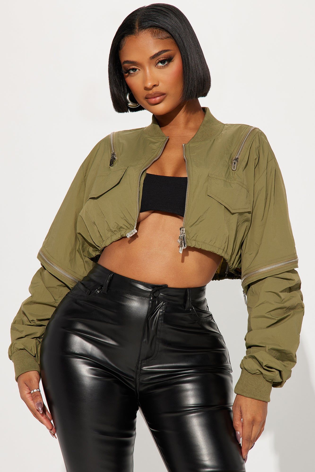 Zip It Cropped Jacket - Olive sold by Fashion Nova