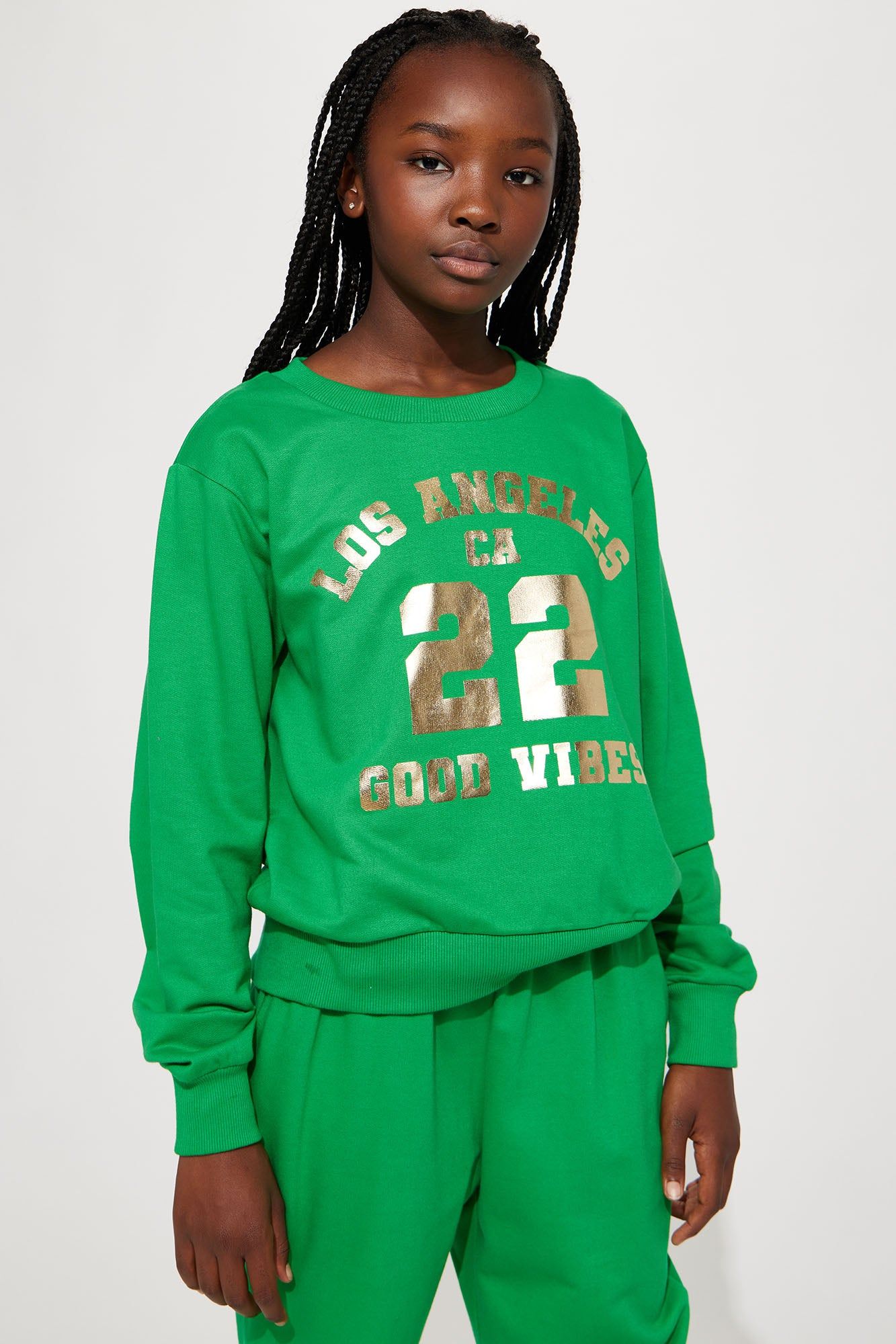 Mini LA Good Vibes French Terry Jogger Set - Green sold by Fashion Nova product image thumbnail 2