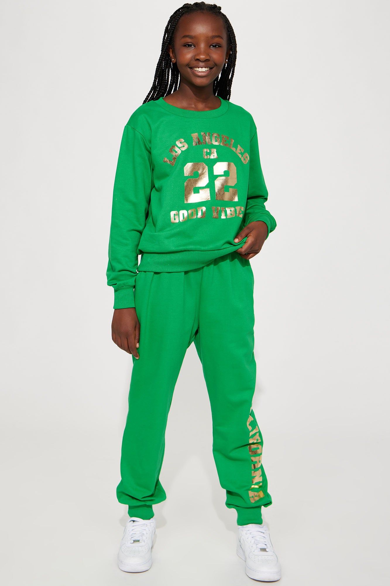 Mini LA Good Vibes French Terry Jogger Set - Green sold by Fashion Nova