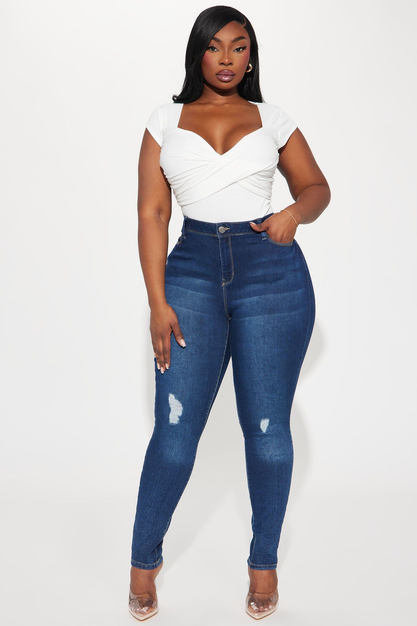 Back To The Basic Stretch Skinny Jean - Medium Wash sold by Fashion Nova