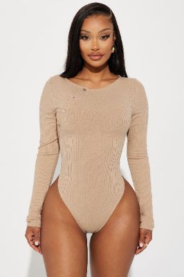Open To It Ribbed Bodysuit - Taupe sold by Fashion Nova