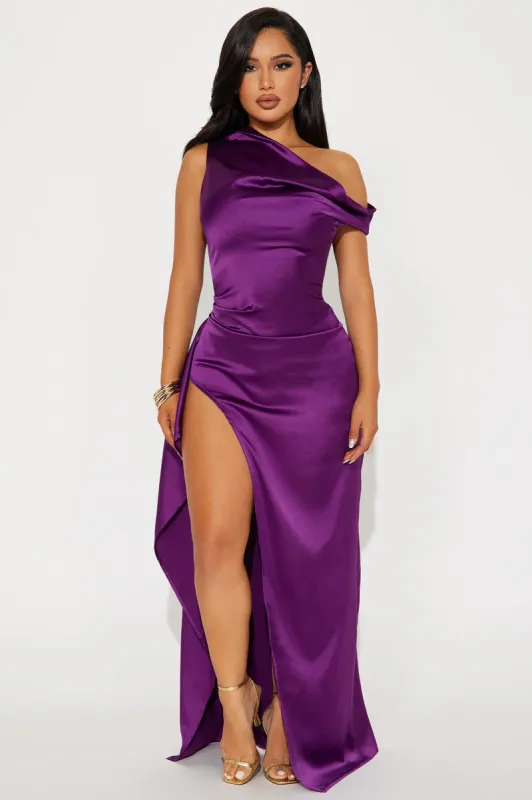 Honorable Mention Satin Gown - Plum sold by Fashion Nova