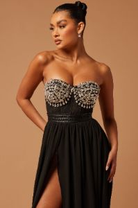Raven Embellished Chiffon Gown - Black sold by Fashion Nova