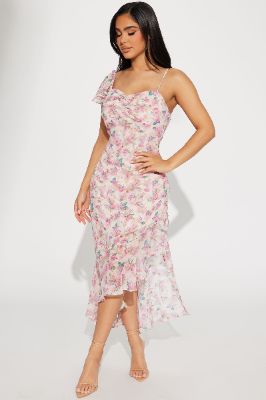 Floral Dreams Chiffon Midi Dress - Pink/combo sold by Fashion Nova