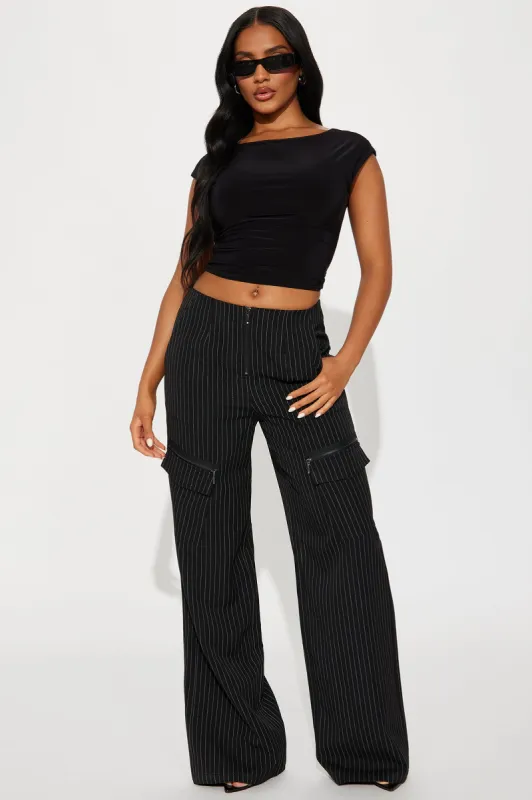 Double Take Mid Rise Pinstripe Trouser - Black/White sold by Fashion Nova