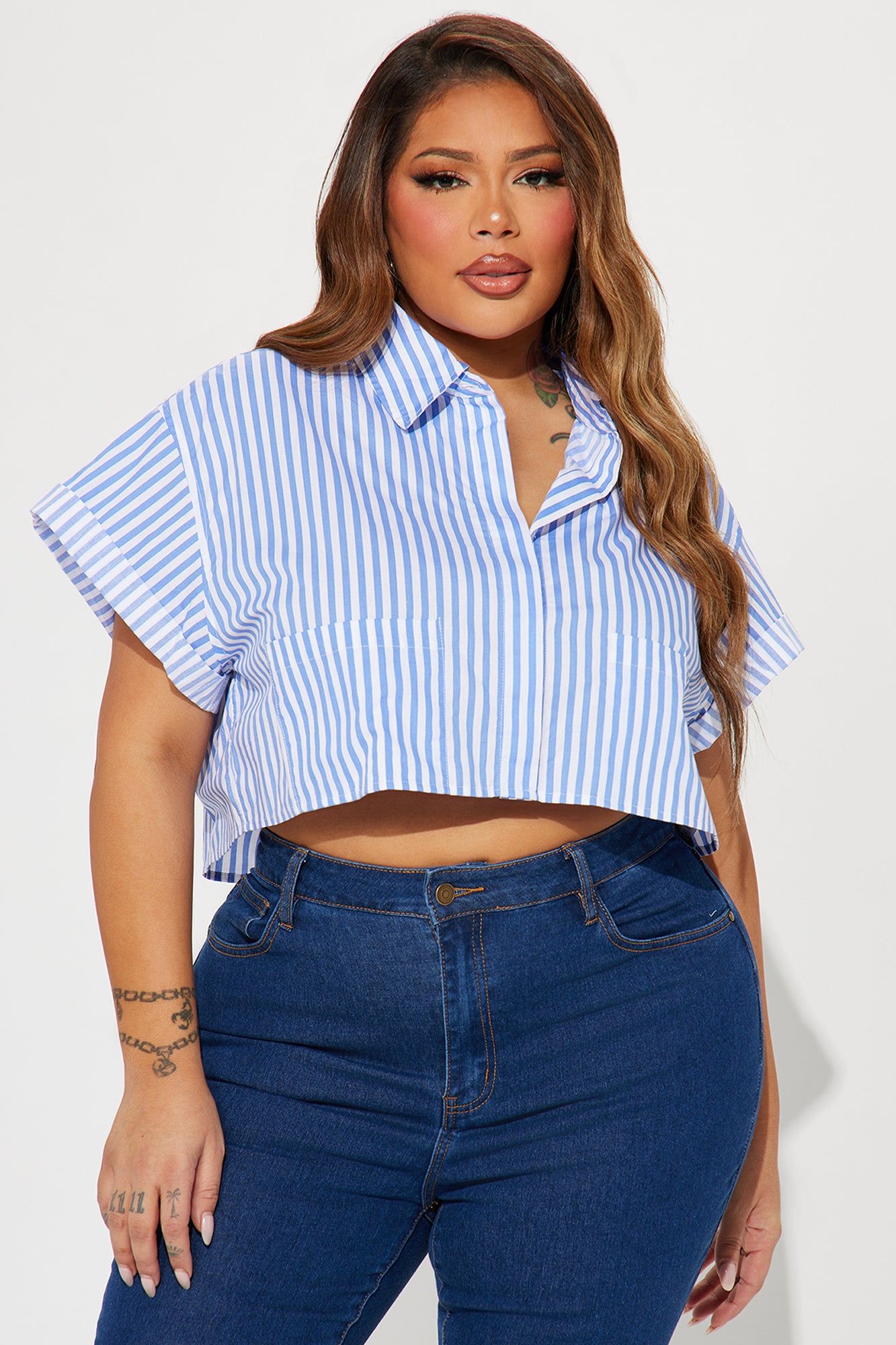 Beachside Babe Striped Shirt - White/Blue sold by Fashion Nova product image thumbnail 4