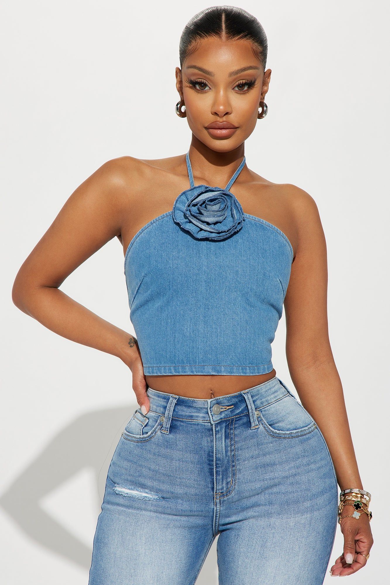 Daisy Denim Halter Top - Medium Wash sold by Fashion Nova