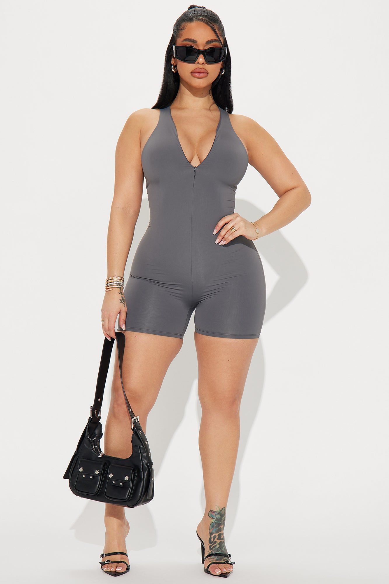 Sydney Double Lined Romper - Charcoal sold by Fashion Nova product image thumbnail 2
