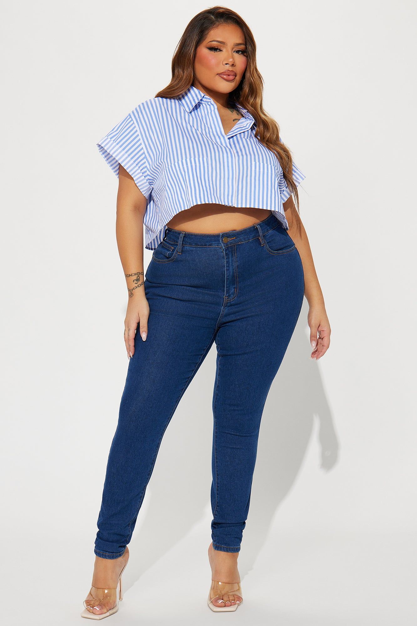 Beachside Babe Striped Shirt - White/Blue sold by Fashion Nova product image thumbnail 5