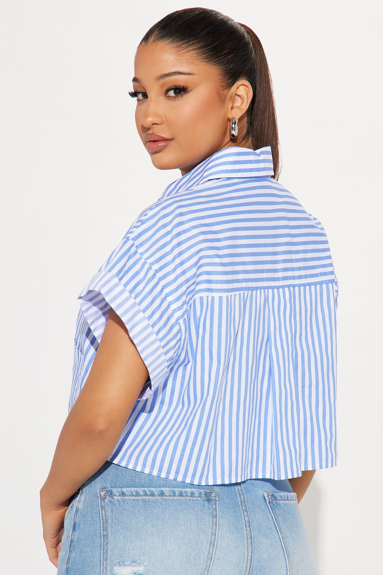 Beachside Babe Striped Shirt - White/Blue sold by Fashion Nova product image thumbnail 3