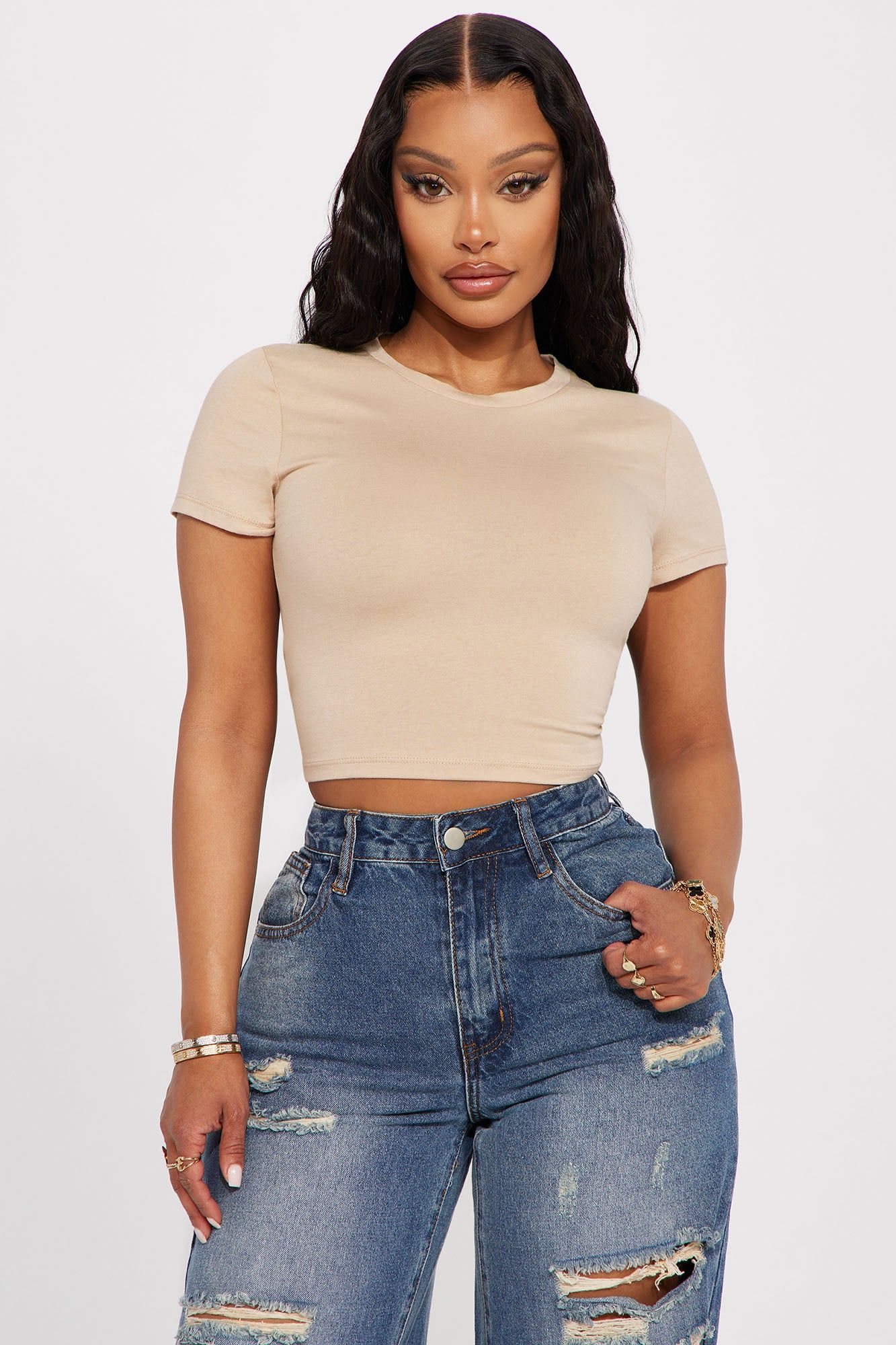 Anna Crew Neck Crop Top - Desert sold by Fashion Nova