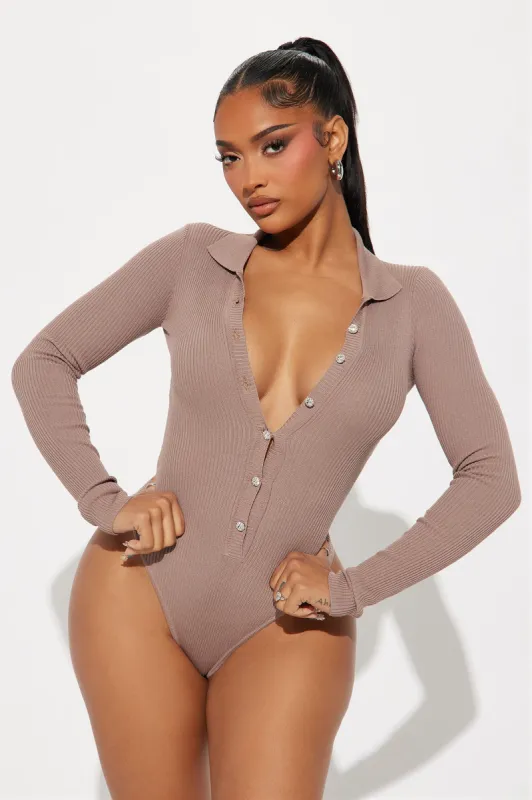 Amilia Sweater Bodysuit - Taupe sold by Fashion Nova