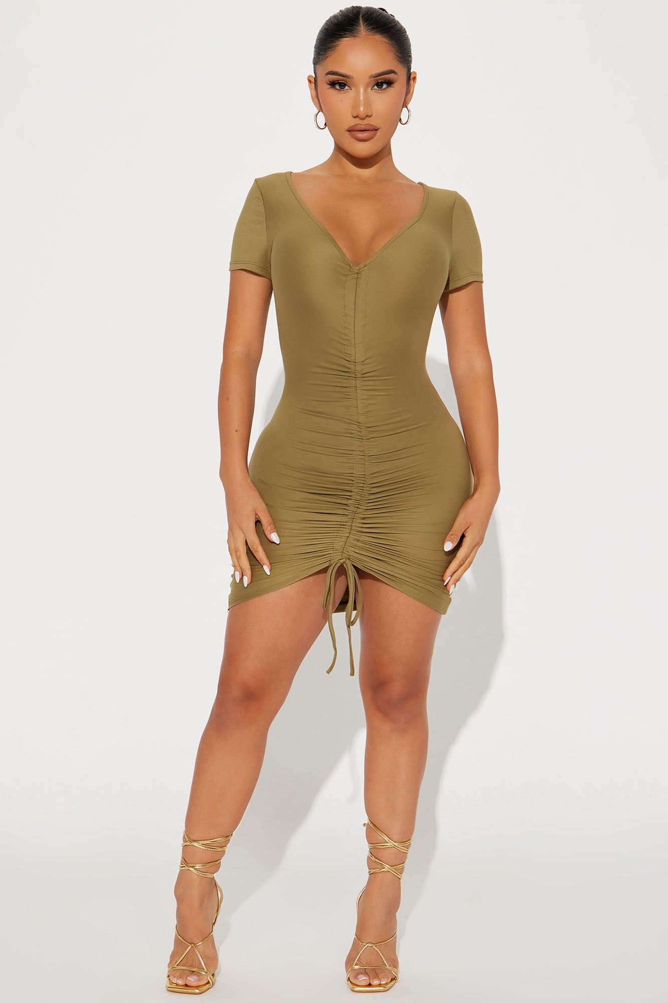At The Office Ruched Mini Dress - Olive sold by Fashion Nova product image thumbnail 2
