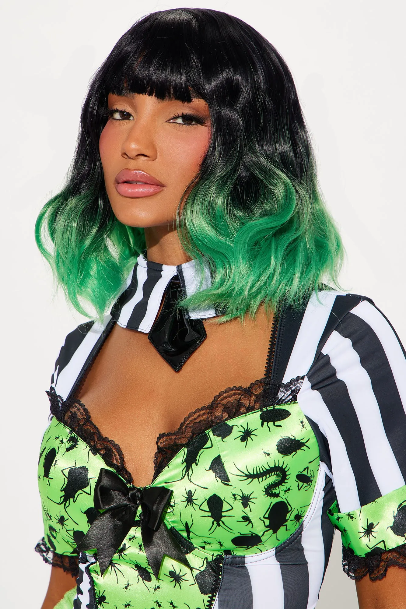 Misbehaving Babe Ombre Costume Wig - Black/Green sold by Fashion Nova