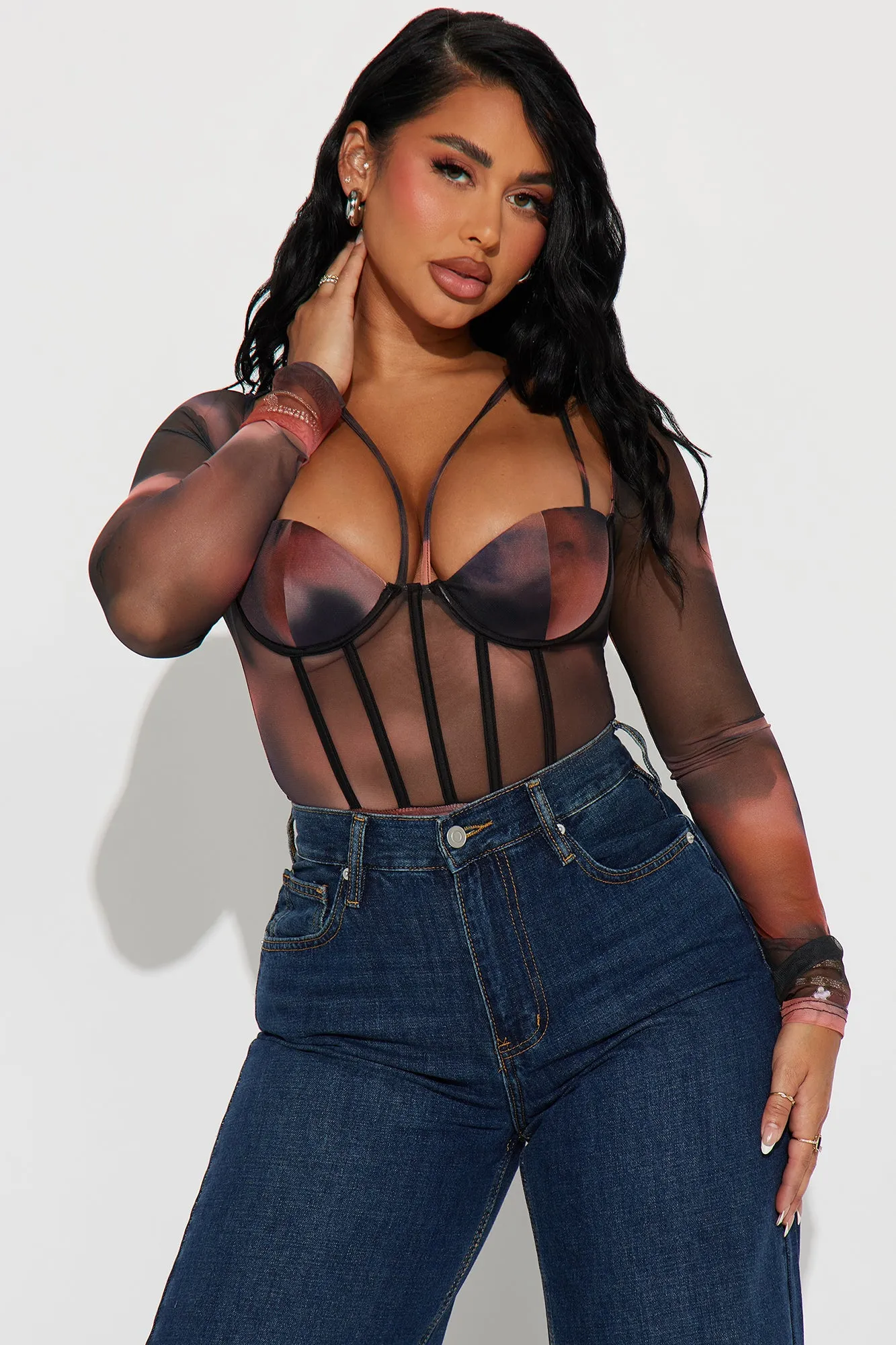 Maribelle Mesh Bodysuit - Peach/combo sold by Fashion Nova product image thumbnail 3