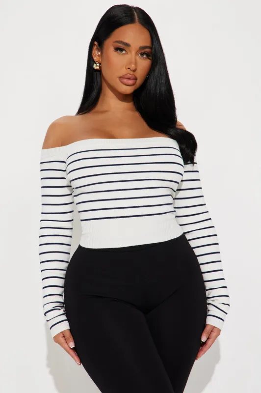 Hamptons Weekend Striped Sweater - White/combo sold by Fashion Nova