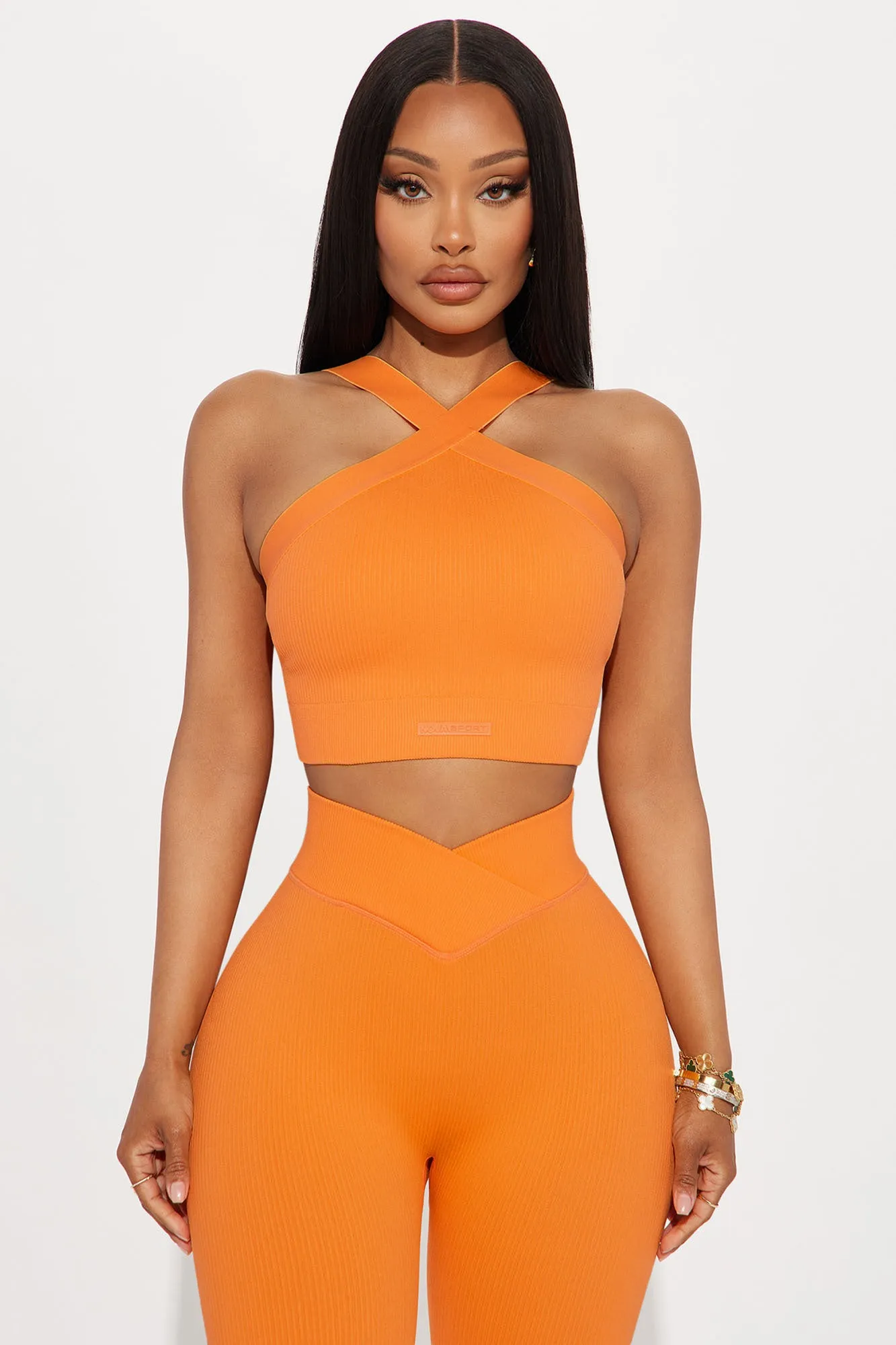 Double Cross Effortless Seamless Active Sports Bra - Tangerine sold by Fashion Nova