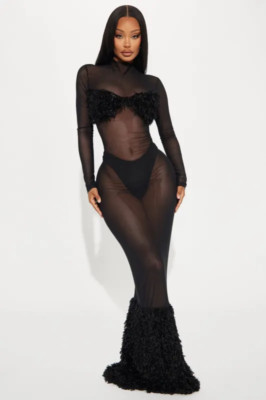 Kylie Sheer Maxi Dress - Black sold by Fashion Nova