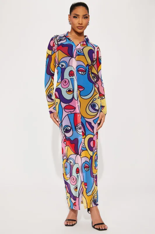 Alia Portrait Mesh Maxi Dress - Multi Color sold by Fashion Nova