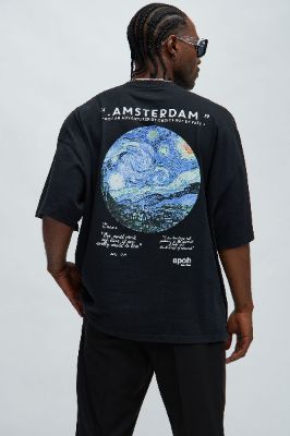 Vincent Van Gogh Starry Night Oversized Short Sleeve Tee - Black made by Fashion Nova