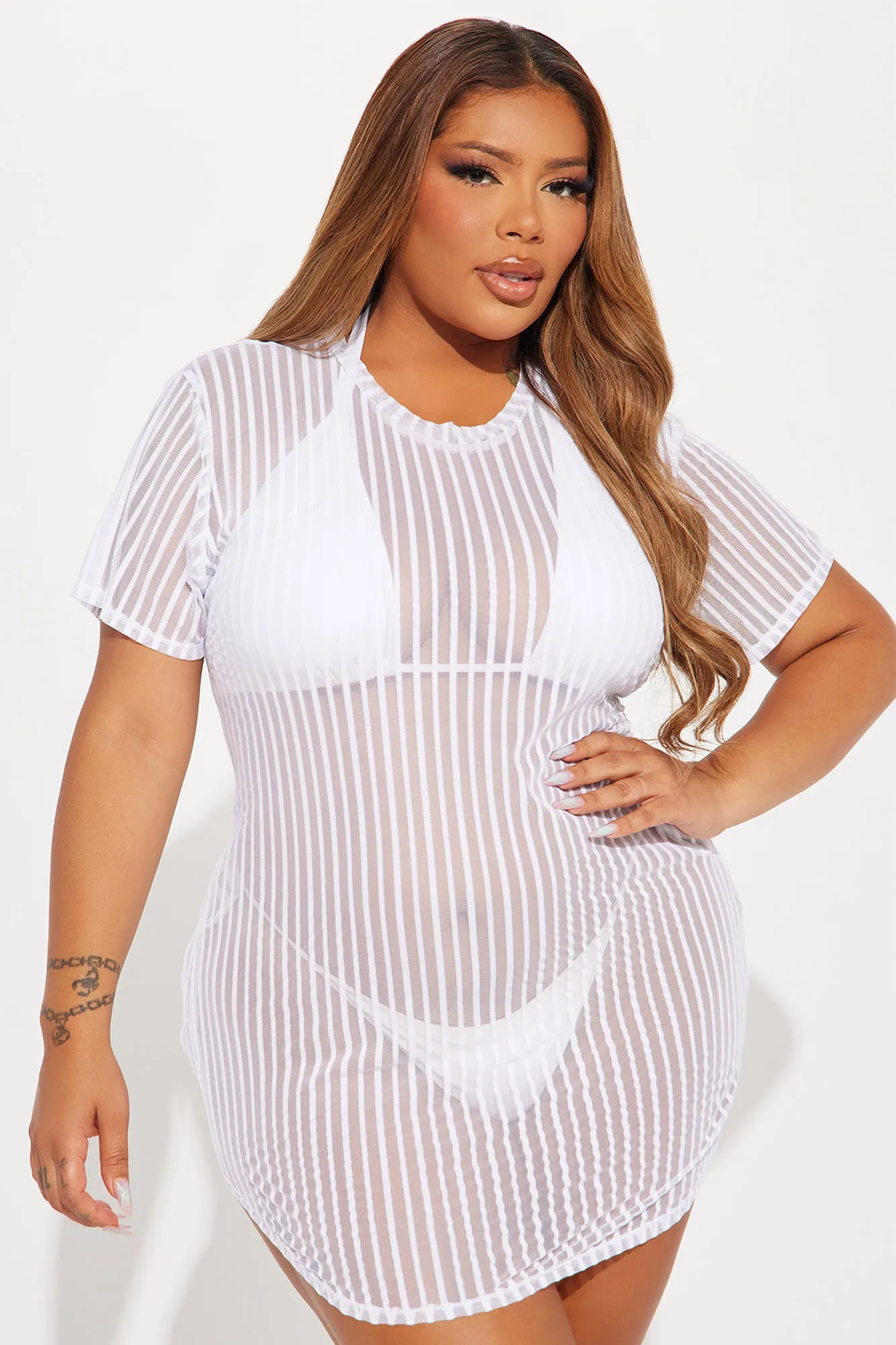 Palm Shade Stripe Cover Up - White sold by Fashion Nova product image thumbnail 4