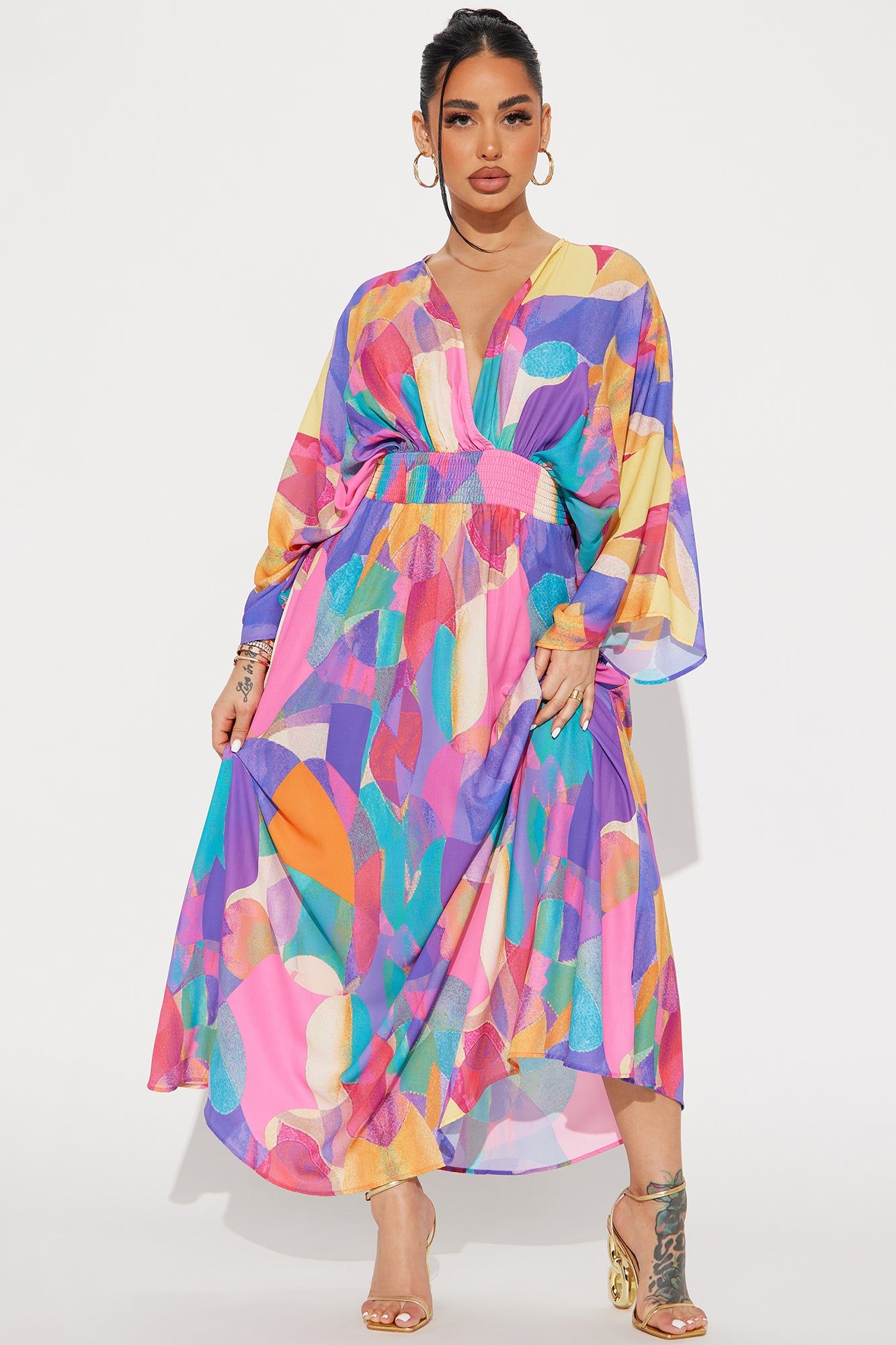 Costa Rica Kaftan Maxi Dress - Yellow/combo sold by Fashion Nova