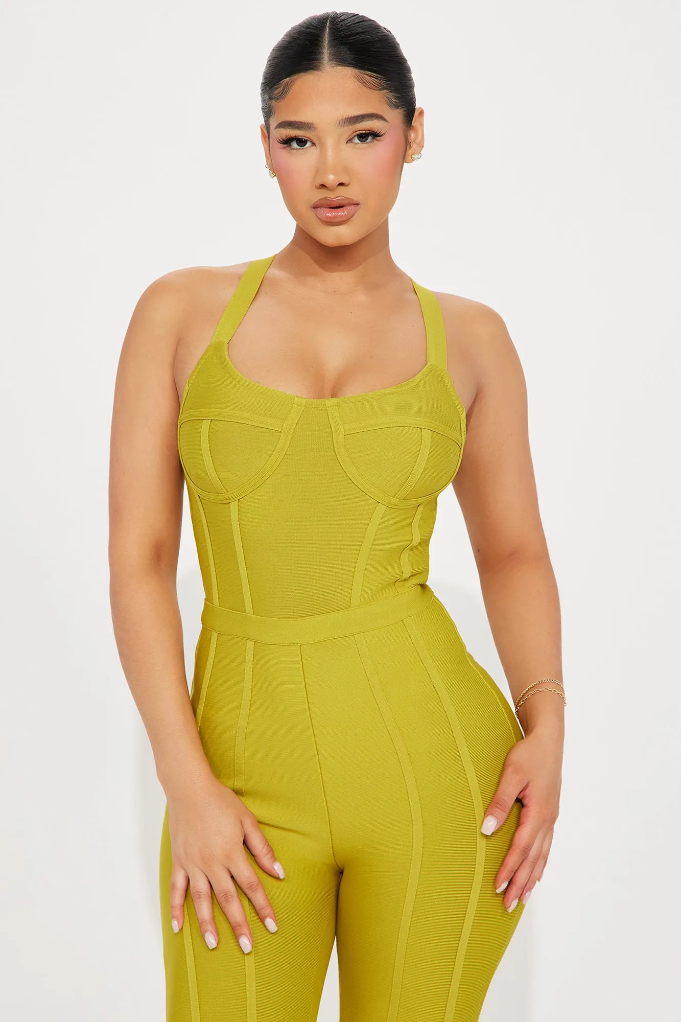 Pretty Problem Bandage Jumpsuit - Chartreuse sold by Fashion Nova product image thumbnail 2