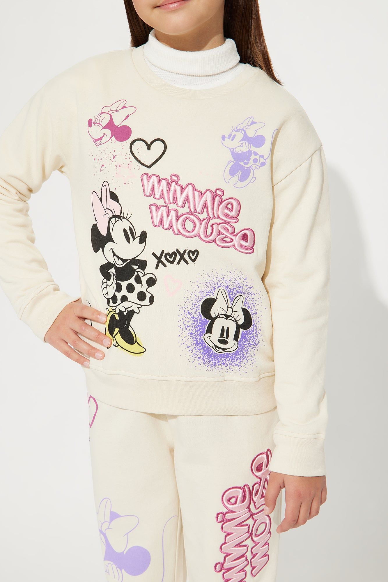 Mini Minnie Mouse Graffiti Crew Neck Jogger Set - Ivory sold by Fashion Nova product image thumbnail 3