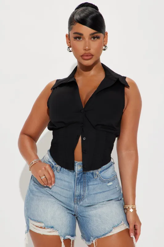Endless Talks Sleeveless Corset Top - Black sold by Fashion Nova