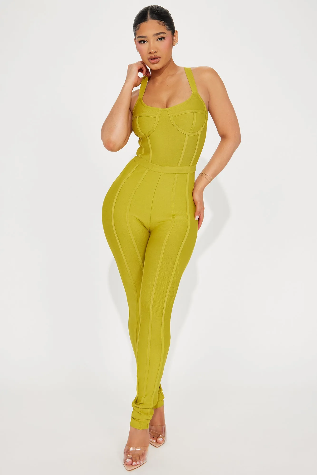 Pretty Problem Bandage Jumpsuit - Chartreuse sold by Fashion Nova