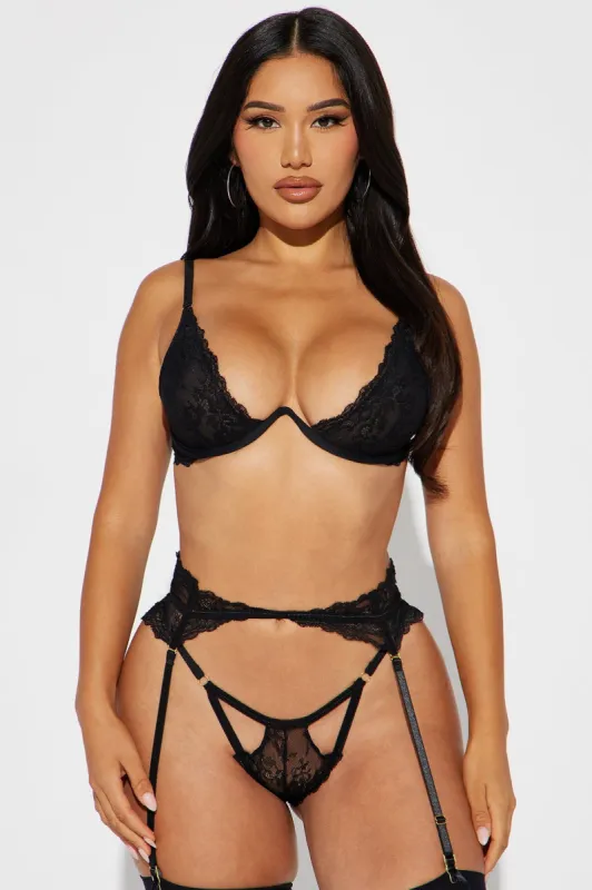 By Your Side Garter 3 Piece Set - Black sold by Fashion Nova