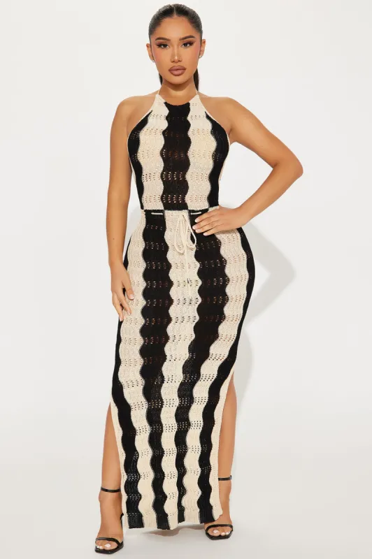 Santorini Crochet Maxi Dress - Black/combo sold by Fashion Nova