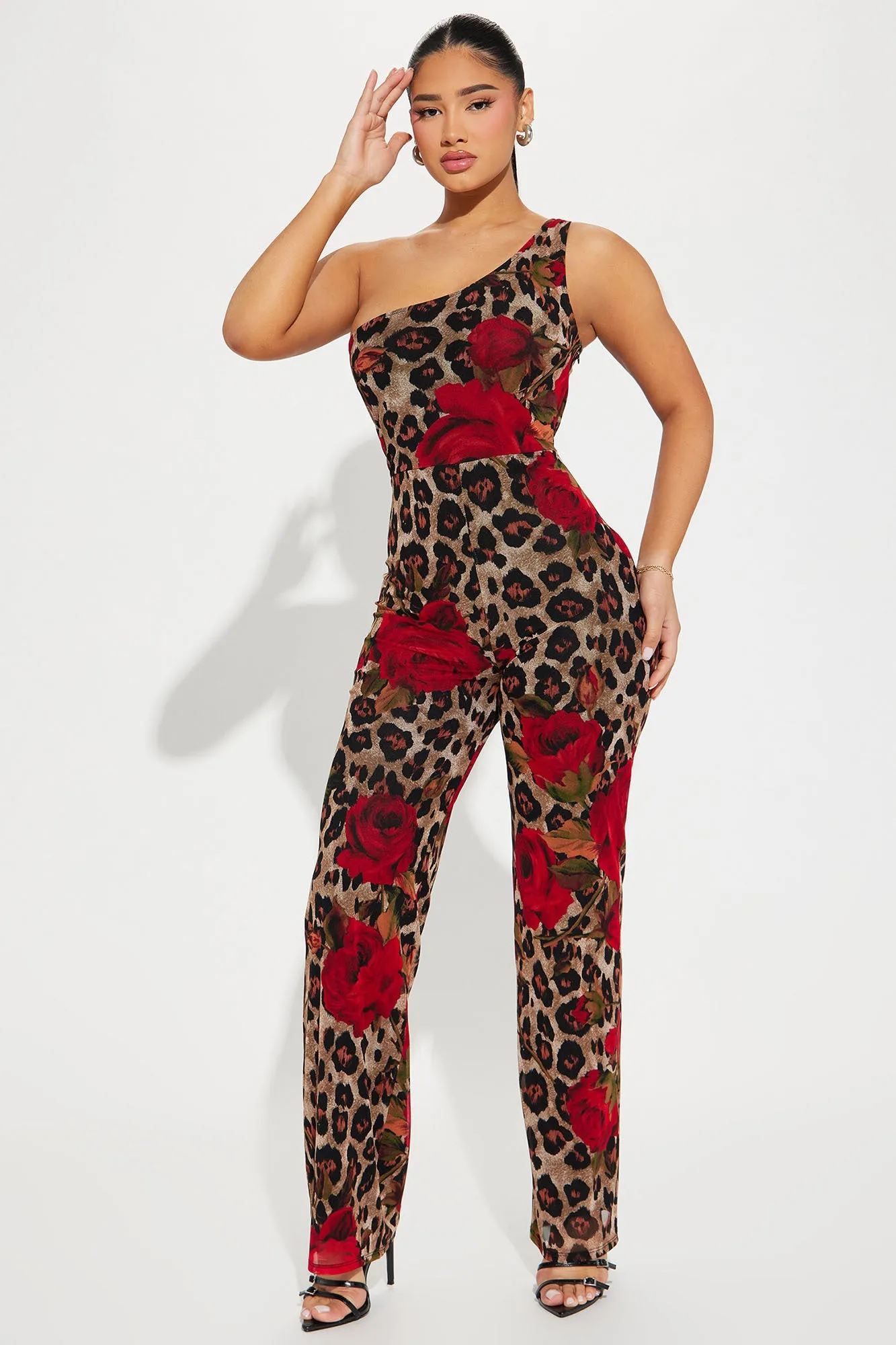 Leopard Rose Jumpsuit - Brown/combo sold by Fashion Nova