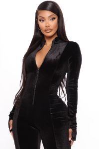 Chocolate Dream Velvet Stacked Jumpsuit - Black sold by Fashion Nova