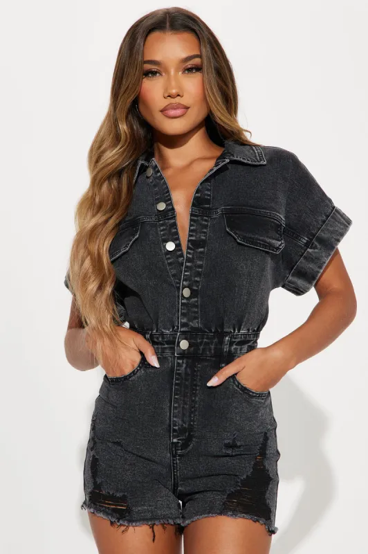 Sariyah Denim Romper - Black sold by Fashion Nova