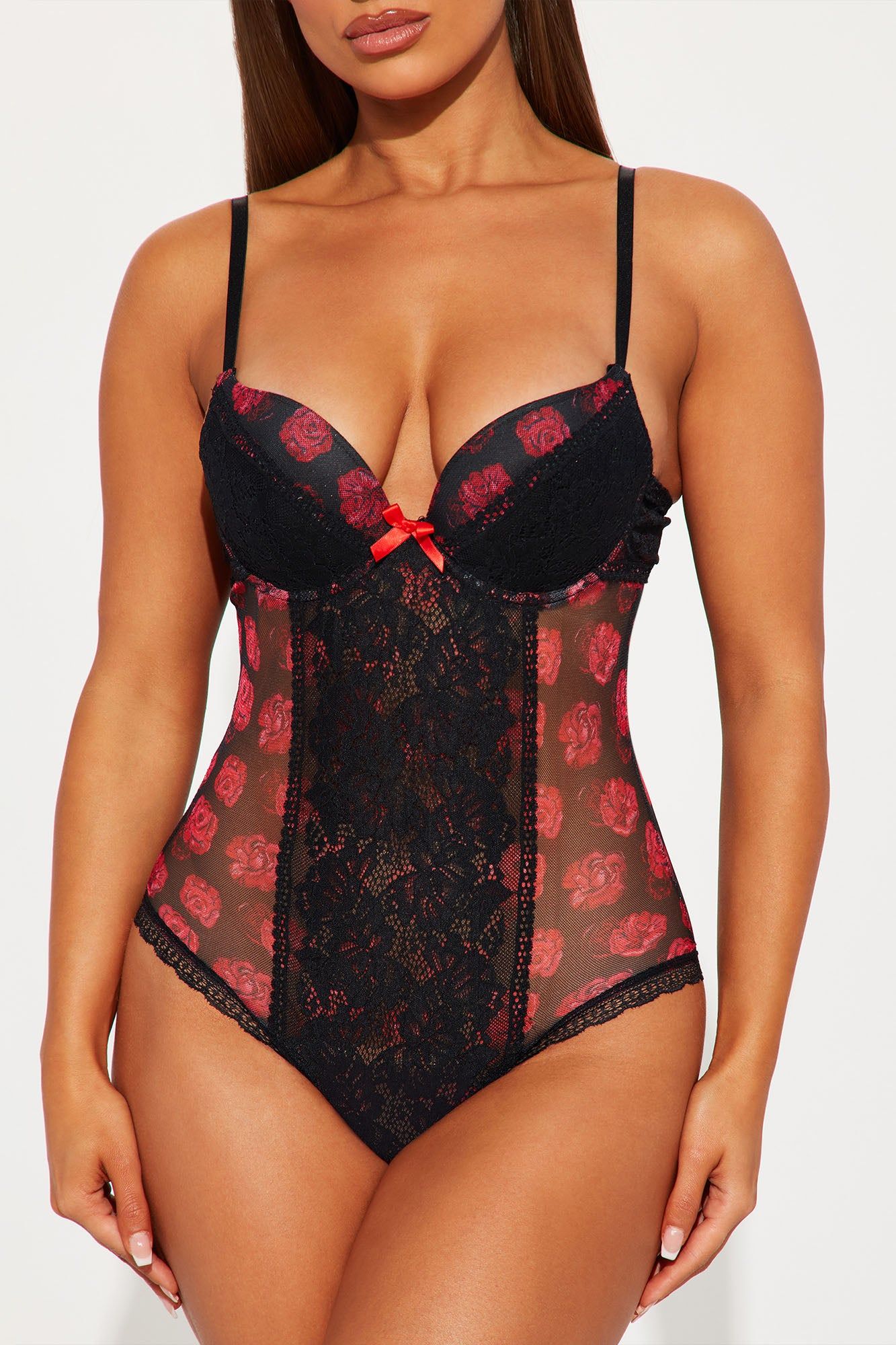 Rose Petals Lace Teddy - Black/Red sold by Fashion Nova product image thumbnail 2