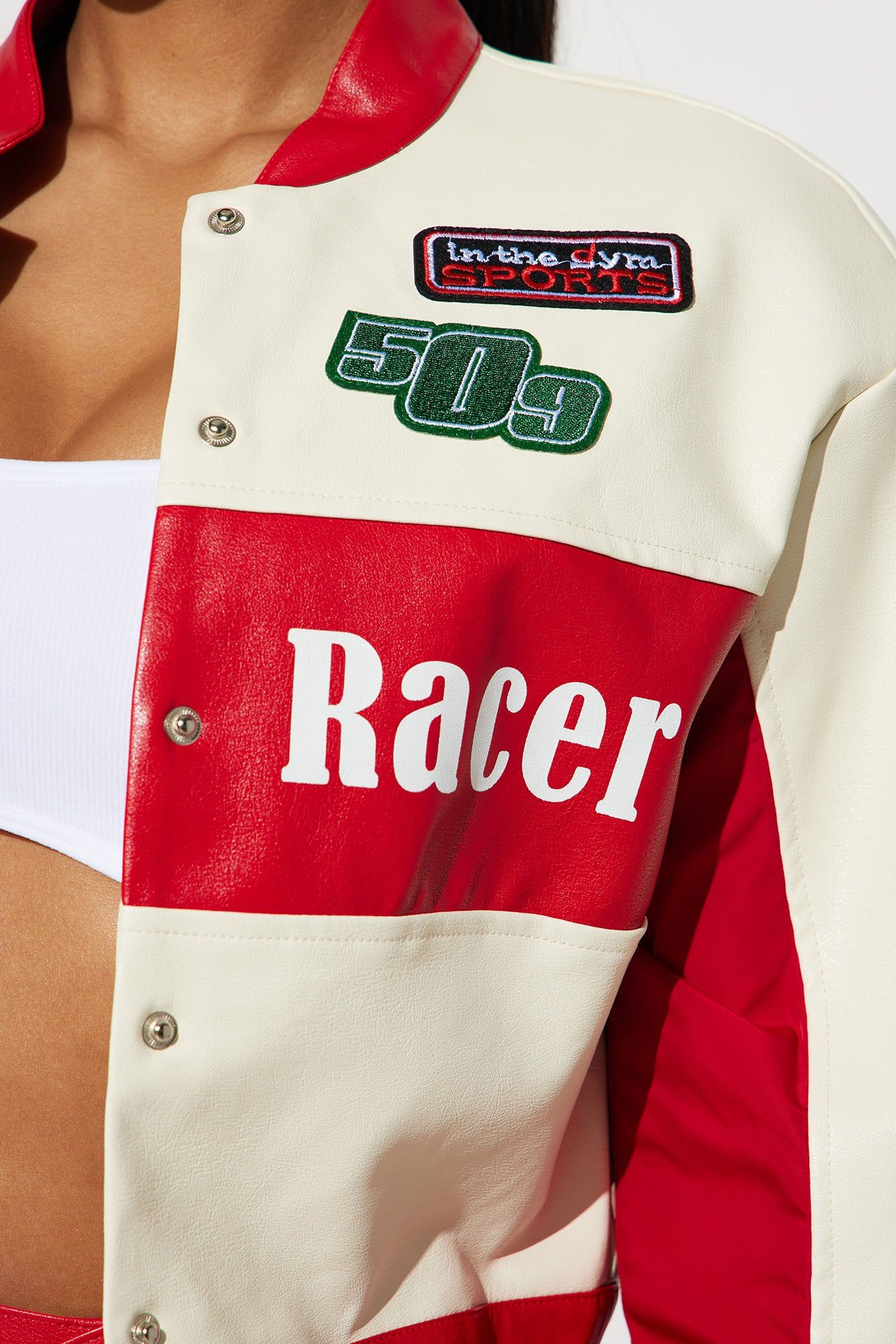 Hot Rod Cropped Moto Jacket - Red/combo sold by Fashion Nova product image thumbnail 3