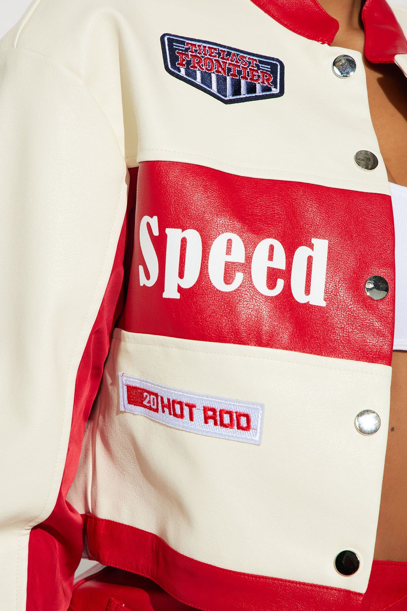 Hot Rod Cropped Moto Jacket - Red/combo sold by Fashion Nova product image thumbnail 4