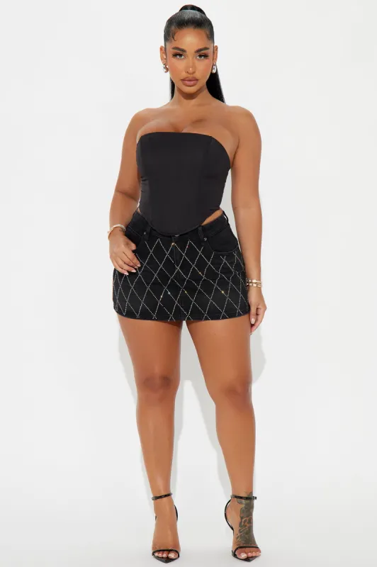Gals Night Embellished Denim Mini Skirt - Black Wash sold by Fashion Nova