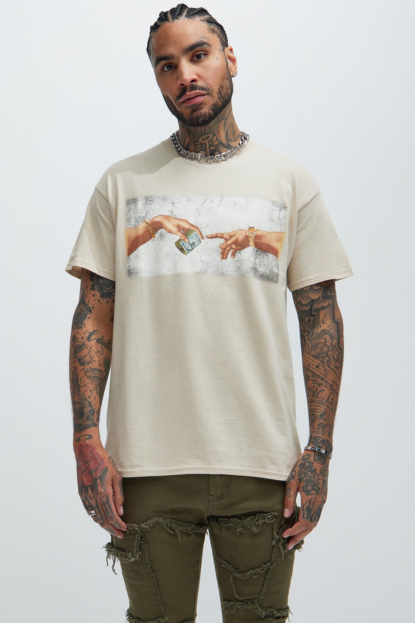 Creation Of Hustle Short Sleeve Tee - Sand sold by Fashion Nova