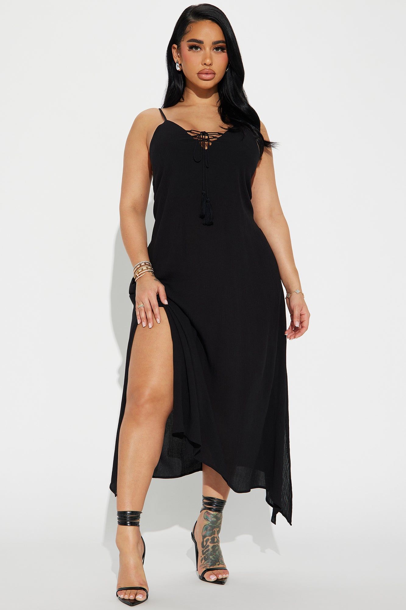 Lace Up Cami Maxi Dress - Black sold by Fashion Nova