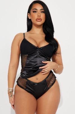 Chillin With You Tonight Satin PJ Set - Black sold by Fashion Nova