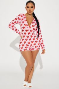 Feeling A Little Naughty PJ Romper Onesie - Pink sold by Fashion Nova