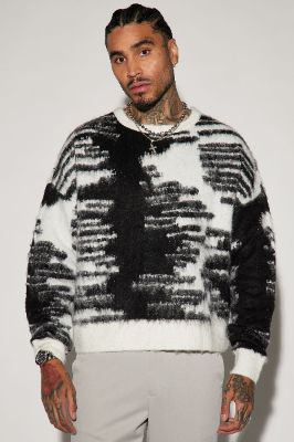 Fuzzy Mixed Colors Crewneck Sweater - Black/White sold by Fashion Nova