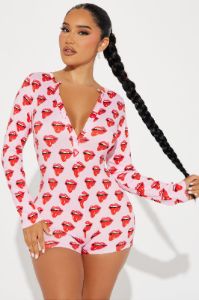 Feeling A Little Naughty PJ Romper Onesie - Pink sold by Fashion Nova