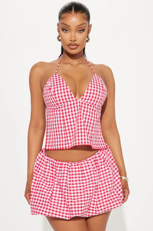 Audrey Gingham Halter Top - Red/White sold by Fashion Nova