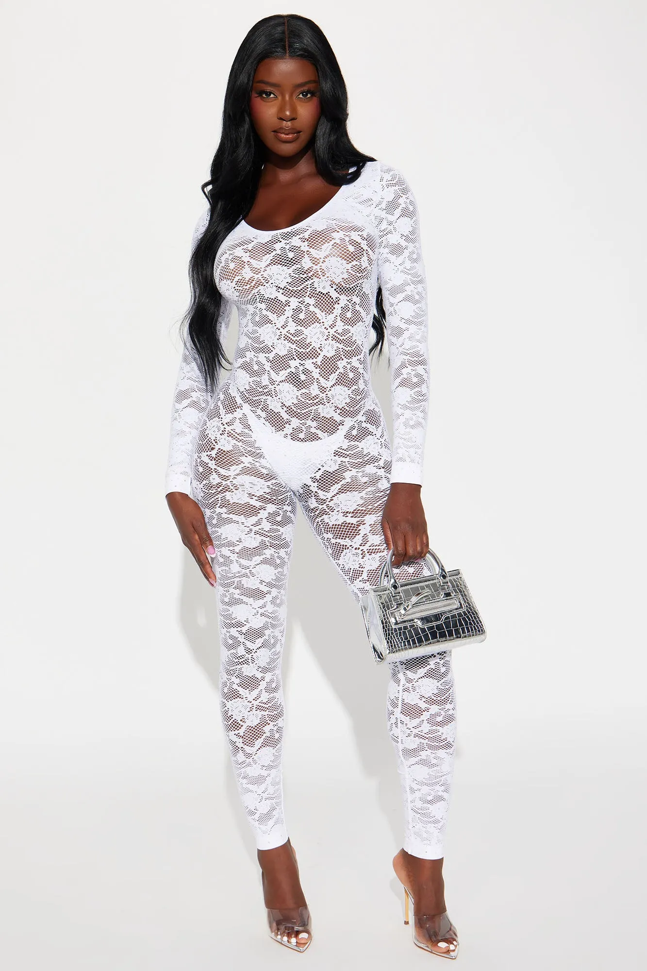 With Amor Embellished Seamless Jumpsuit - White sold by Fashion Nova