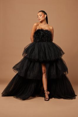 Livia Feather Tulle Gown - Black sold by Fashion Nova